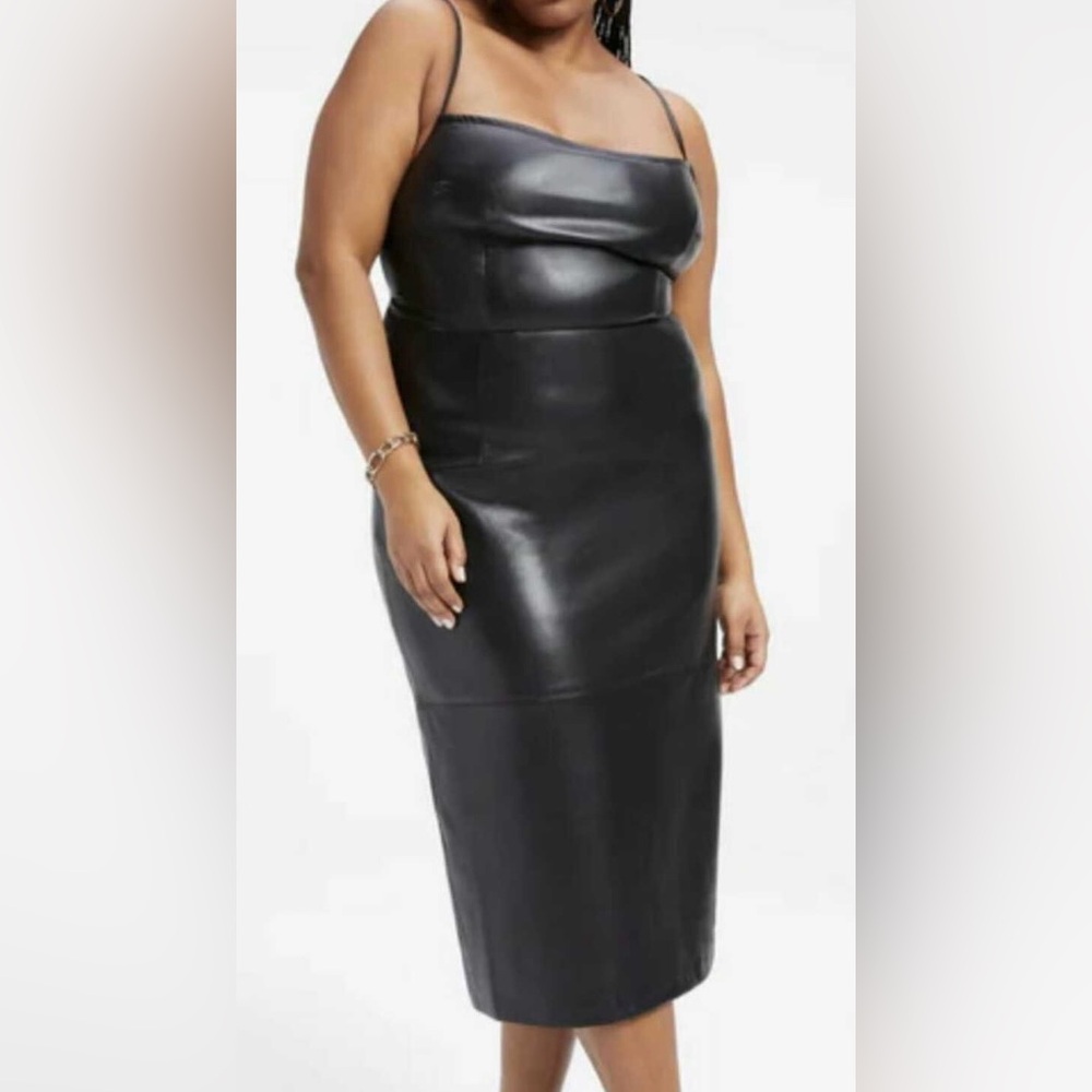 NWT! Sz 5 (sz1x-2x)Good American Elegant Black faux Leather Dress